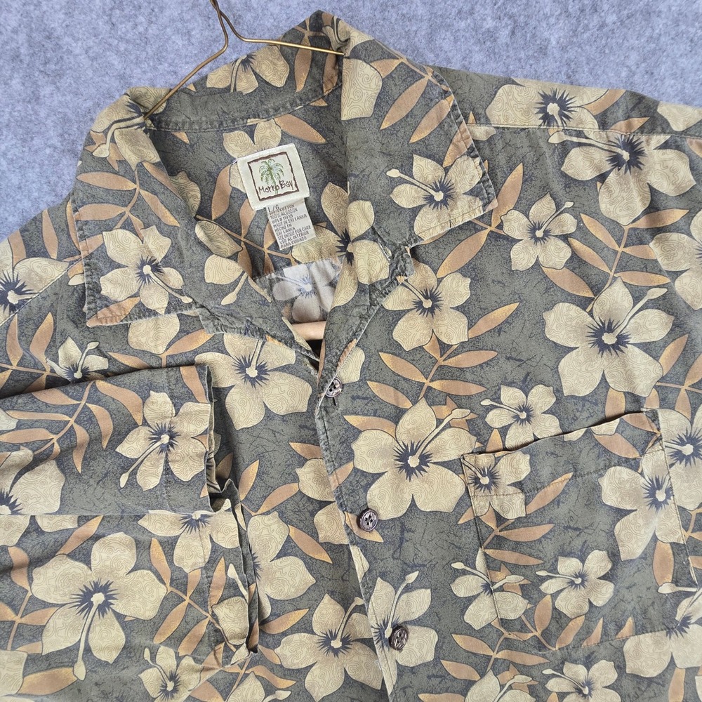 Morro Bay Shirt Mens Large Green Floral Relaxed Fit Hibiscus Tropical Cotton